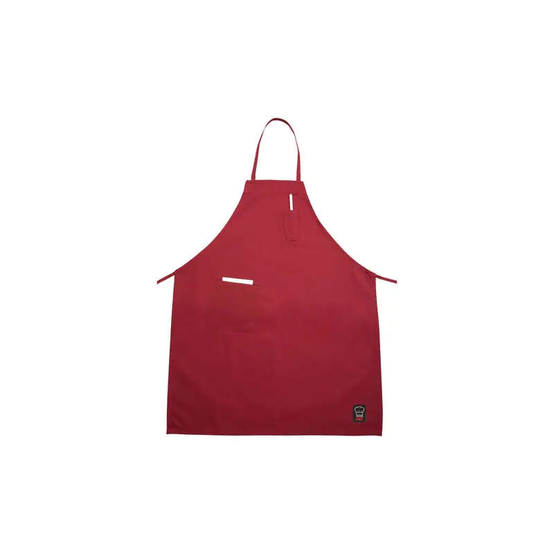 BA-PRD Winco Red Full-Length Bib Apron w/ Pocket