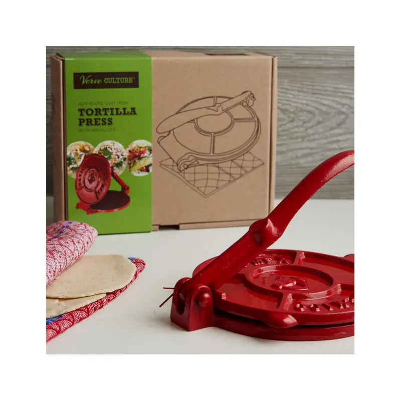 Verve Culture Tortilla Press Kit - Red Cast Iron with Servilleta