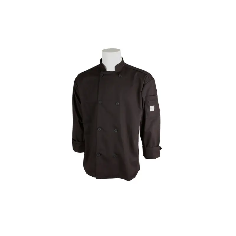 M60010BK1X Mercer Millennia Unisex 48" 1X Black Double Breasted Long Sleeve Cook Jacket