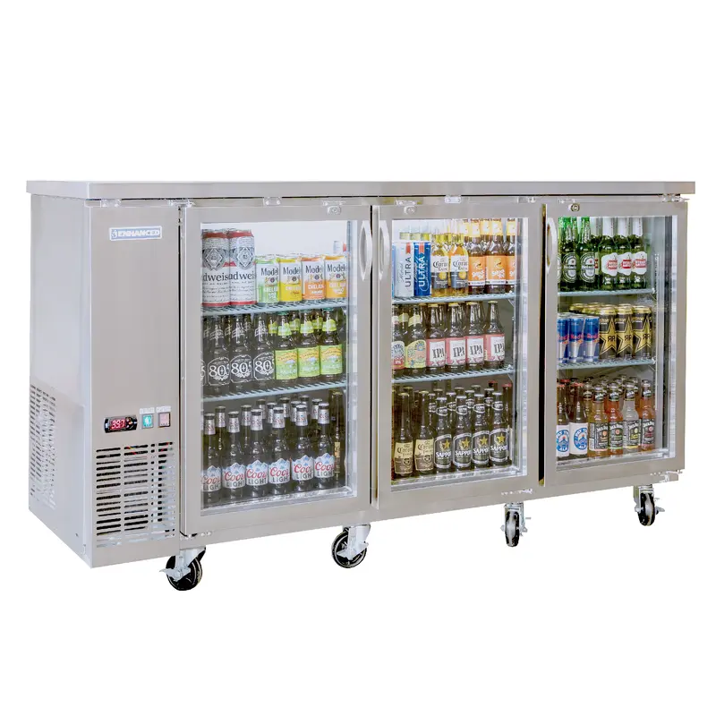 EBB-24-72GSS-HC Enhanced 72" Back Bar Cooler, 3 Glass Doors