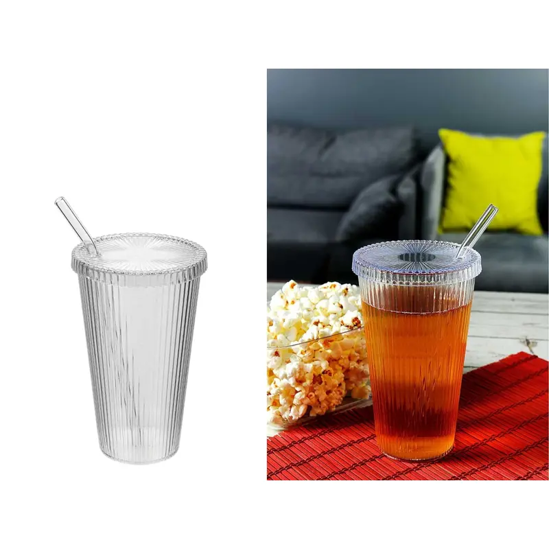 Lined Plastic Cup 600 ml with Glass Straw