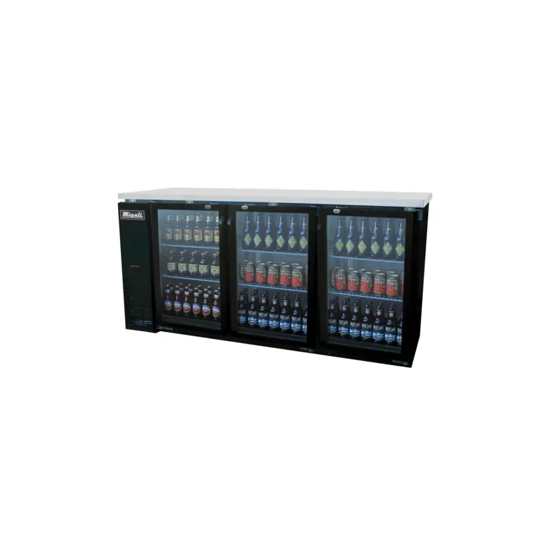 C-BB72G-HC Migali 73" 3-Section Glass Door Back Bar Refrigerator