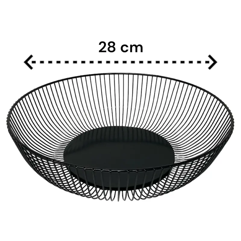 Wide Metal Fruit Basket Black