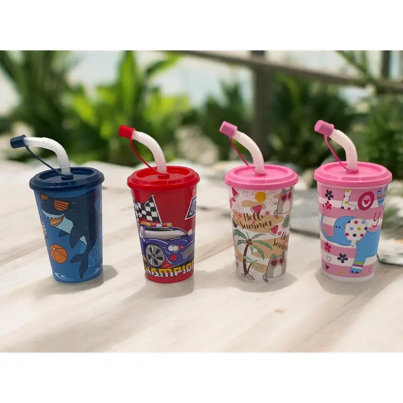 Children Plastic Cup with accordion Straw