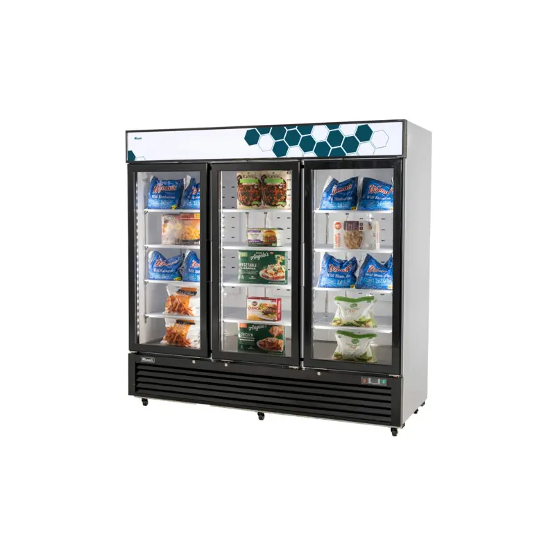 C-72FM Migali 82" White 3-Section Glass Door Freezer Merchandiser w/ Swing Doors