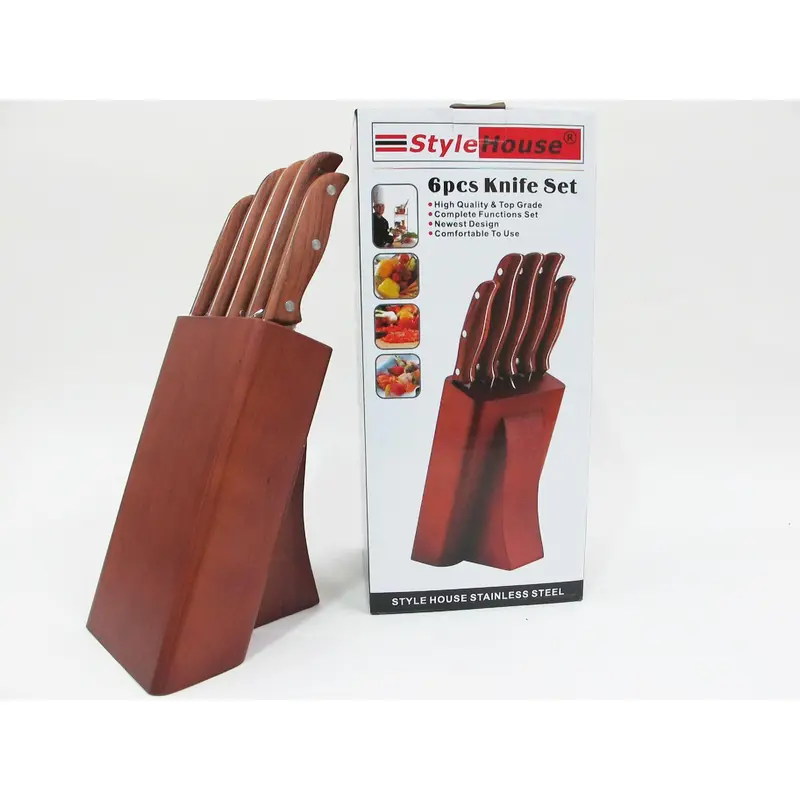 5 Pieces Knife Set S.S Wooden Base