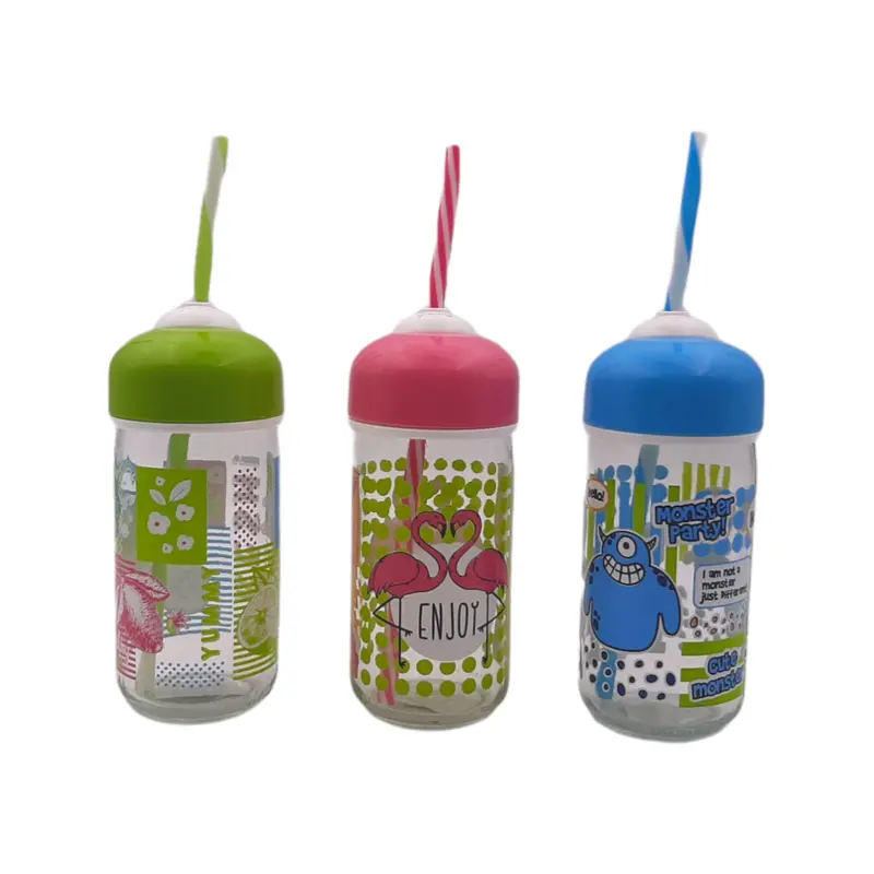 Bubble Decorated Bottle With Straw, 0.37lt