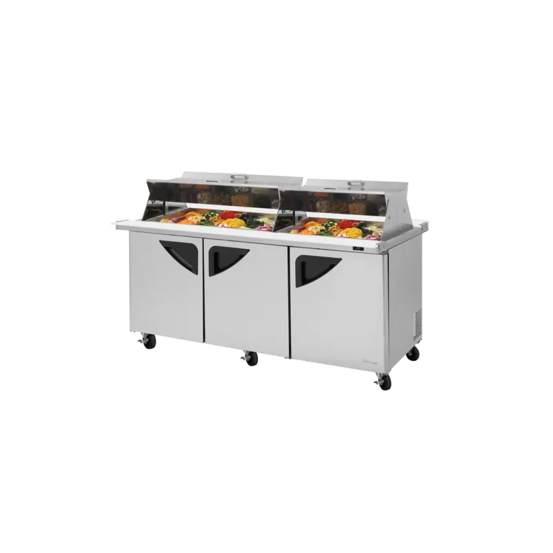 TST-72SD-30-N-DS Turbo Air 73" 3 Door Mega Top Sandwich/Salad Prep Table w/ Dual Sided Lids